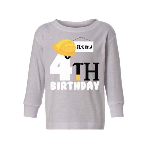 Awkward Styles Fourth Birthday Boy Toddler Long Sleeve Shirt It's My Fourth B-day Kids T-shirt for Boys Cute Builder Birthday Shirt 4 Years Old Looks Like