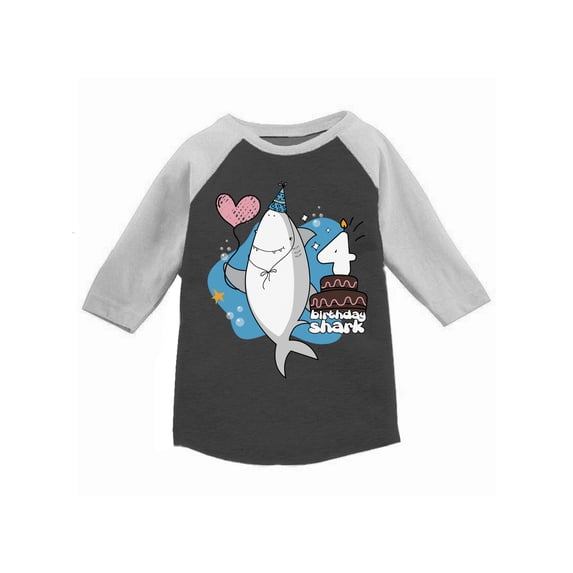 Awkward Styles Fourth Birthday Party I am Four Toddler Raglan Shark Raglan for Boys Shark Gifts Shark Themed Party Shark T Shirts for Girls Gifts for 4 Year Old Children Fourth B Day Toddler Raglan