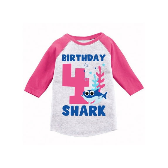 Awkward Styles Fourth Birthday T-shirt B-day Shark Toddler Raglan Shirt Shark Birthday