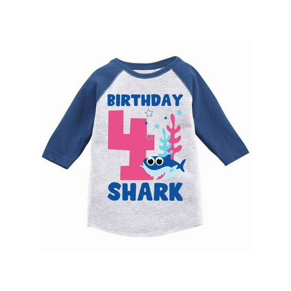 Awkward Styles Fourth Birthday T-shirt B-day Shark Toddler Raglan Shirt Shark Birthday