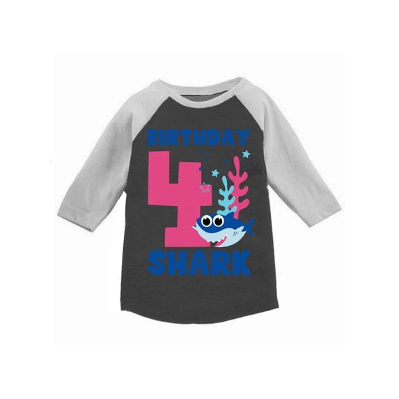 Awkward Styles Fourth Birthday T-shirt B-day Shark Toddler Raglan Shirt Shark Birthday