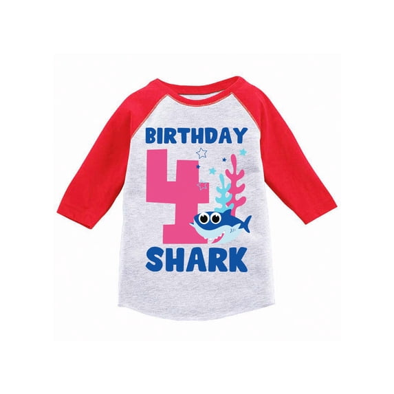 Awkward Styles Fourth Birthday T-shirt B-day Shark Toddler Raglan Shirt Shark Birthday