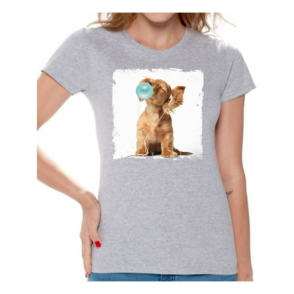 Awkward Styles Funny Animal T Shirt Dog Shirt Women T Shirt Dog Blowing Gum T Shirt Animal Clothes Animal Lovers Gifts for Her Dog Clothing Puppy T-Shirt for Woman Funny Dog Shirt Gifts for Her
