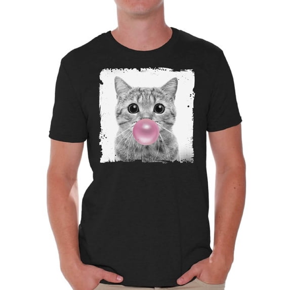 Awkward Styles Funny Cat Shirt Gifts for Him Funny Men T Shirt Little Cat Tshirt Cat with Pink Gum T Shirt Cat Clothing Animal T-Shirt for Men Funny Animal Gifts Cat T Shirt Cute Animal T Shirt