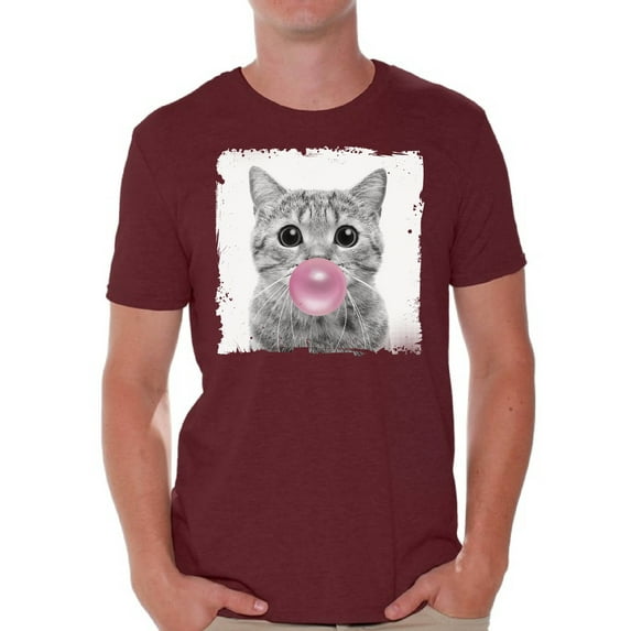 Awkward Styles Funny Cat Shirt Gifts for Him Funny Men T Shirt Little Cat Tshirt Cat with Pink Gum T Shirt Cat Clothing Animal T-Shirt for Men Funny Animal Gifts Cat T Shirt Cute Animal T Shirt