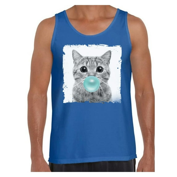 Awkward Styles Funny Cute Cat T Shirt Animal Tank Top for Men Cat with Blue Gum T Shirt Animal Men Shirt Funny Animal Gifts Cat Clothing Funniest Cat Tank Top Men Tank Top Cat Chewing Blue Gum