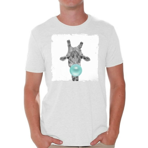 Awkward Styles Funny Giraffe T Shirt Giraffe Lovers T-Shirts Gifts for Him Themed Collection Funny Giraffe with Blue Gum T Shirt Animal T-Shirt for Men Giraffe Shirt Cute Animals Clothing Cute Gifts