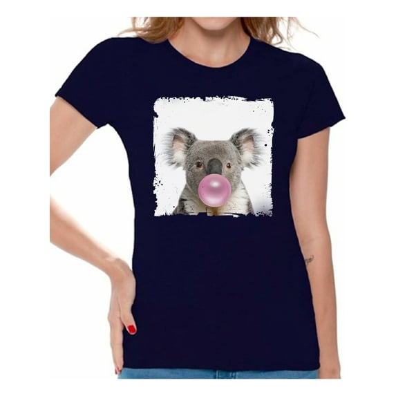 Awkward Styles Funny Koala Blowing Gum T Shirt Animal Clothes T-Shirt for Woman Funny Animal Lovers Gifts for Her Koala Clothing Koala T Shirt Cute Animal T Shirt Koala Shirt Women T Shirt