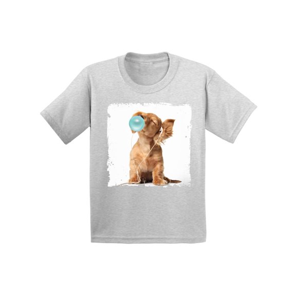 Awkward Styles Funny Little Dog Chewing Gum Shirt Puppy Lovers Lovely Dogs Gifts for Kids Animal Youth Shirt Cute Animal Lovers Clothes Kids T Shirt Gifts for Kids Puppy Clothing Childrens Outfit