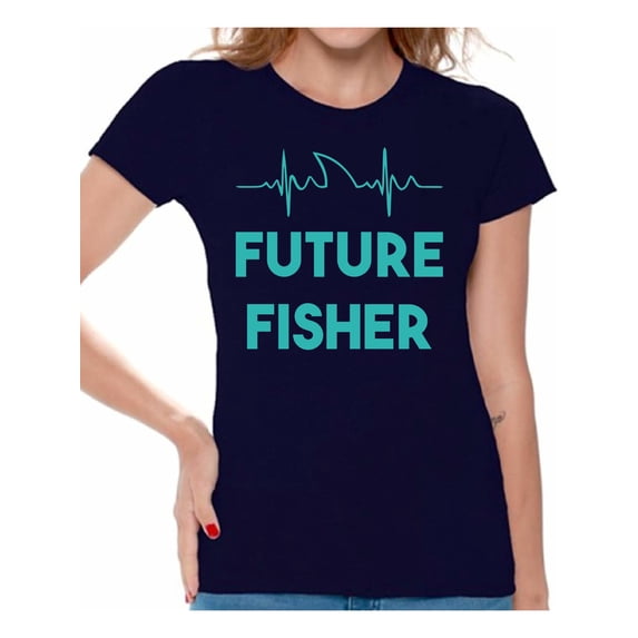 Awkward Styles Future Fisher Shirt for Women Blue Fishing Clothes for Her Future Fisher Shirt for Mom Fishing Lovers Gifts Lovely Happy Shirt for Women Fisher Women T-Shirt Fisher T Shirt for Wife