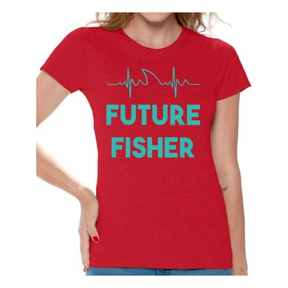 Awkward Styles Future Fisher Shirt for Women Blue Fishing Clothes for Her Future Fisher Shirt for Mom Fishing Lovers Gifts Lovely Happy Shirt for Women Fisher Women T-Shirt Fisher T Shirt for Wife