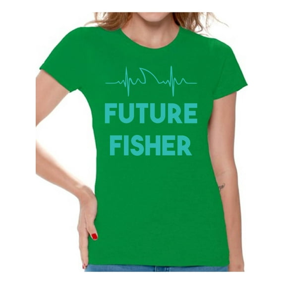 Awkward Styles Future Fisher Shirt for Women Blue Fishing Clothes for Her Future Fisher Shirt for Mom Fishing Lovers Gifts Lovely Happy Shirt for Women Fisher Women T-Shirt Fisher T Shirt for Wife
