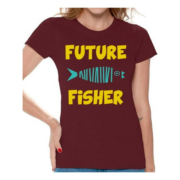 Awkward Styles Future Fisher Shirt for Women Fishing Clothes for Her Future Fisher Shirt for Mom Fishing Lovers Gifts Lovely Happy Shirt for Women Fisher Women T-Shirt Fisher T Shirt for Wife