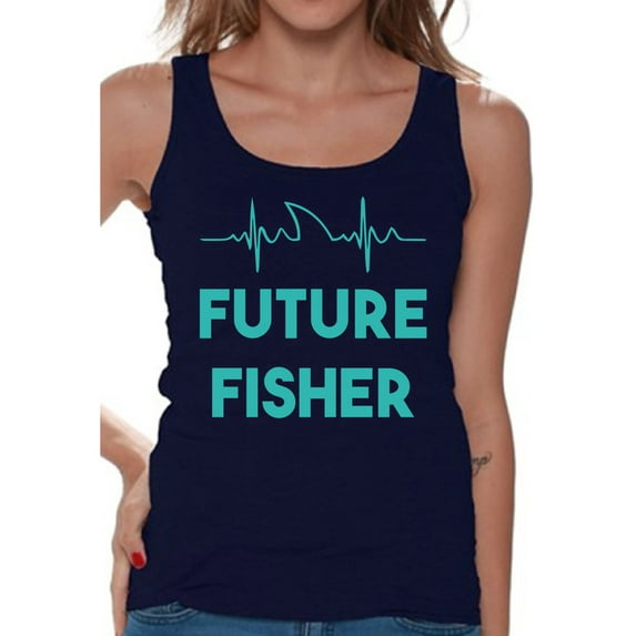 Awkward Styles Future Fisher Tanks for Her Blue Women Tank Top Fisher T Shirt for Wife Future Fisher Tank Top for Women Fishing Clothes for Her Future Fisher Tank Top for Girlfriend Fishing Lovers