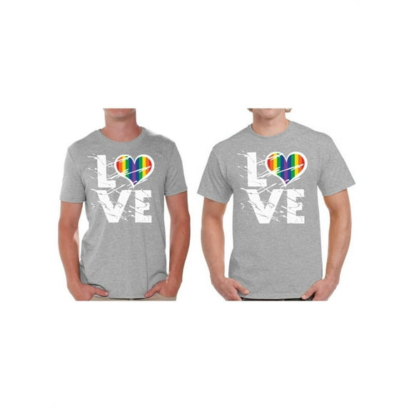 Awkward Styles Gay Couple Shirts Gay Love T-Shirts for Men Rainbow Heart