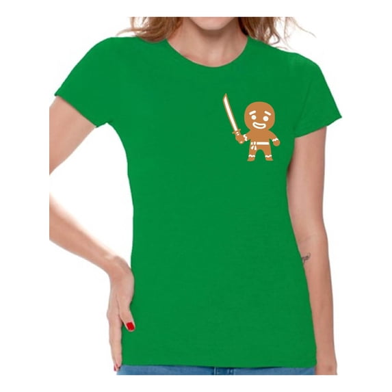 Awkward Styles Gingerbread Man Ninja Pocket Tshirt Christmas Pocket Shirts for Women Funny Gingebread Ninja Xmas Tshirt Christmas T Shirt for Women Holiday Gifts for Her Xmas Ginja Shirt