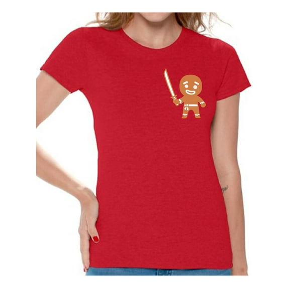 Awkward Styles Gingerbread Man Ninja Pocket Tshirt Christmas Pocket Shirts for Women Funny Gingebread Ninja Xmas Tshirt Christmas T Shirt for Women Holiday Gifts for Her Xmas Ginja Shirt