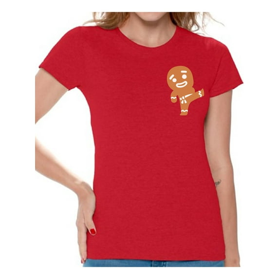Awkward Styles Gingerbread Ninja Pocket Tshirt for Christmas Women's Christmas T Shirt Gingerbread Xmas Shirt Funny Christmas Gifts for Her Christmas Pocket Shirts Holiday Tshirt for Women
