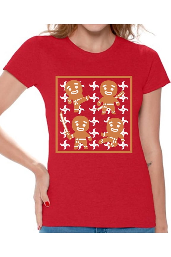 Gingerbread Ninja Tshirt for Women Ginja Christmas T-Shirt Funny Christmas Shirts for Women Ginja Christmas T Shirt Xmas Party Gifts for Her Gingerbread Xmas Shirt Xmas Party
