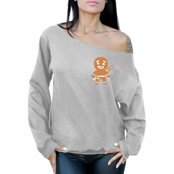 Awkward Styles Ginja Pocket Off Shoulder Sweatshirt Gingerbread Xmas Sweater Funny Holiday Gifts for Her Women's Christmas Sweater Christmas Pocket Sweatshirt Funny Xmas Gifts for Her