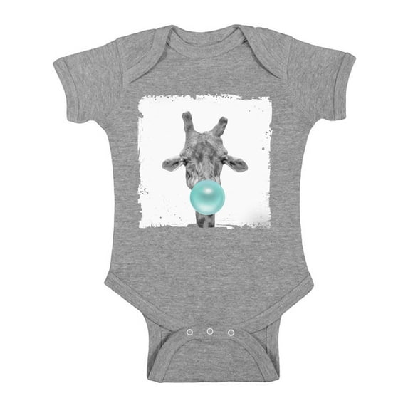 Awkward Styles Giraffe Bodysuit Short Sleeve Giraffe Lovers Animal Babies Collection Blue Gum One Piece Giraffe Blowing Gum Bodysuit Giraffe with Blue Gum Baby Bodysuit Short Sleeve Cute Girrafe