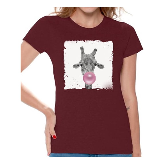Awkward Styles Giraffe T Shirt Cute Animal T Shirt Giraffe Shirt Women T Shirt Giraffe Blowing Gum T Shirt Animal Clothes T-Shirt for Woman Funny Animal Lovers Gifts for Her Giraffe Clothing