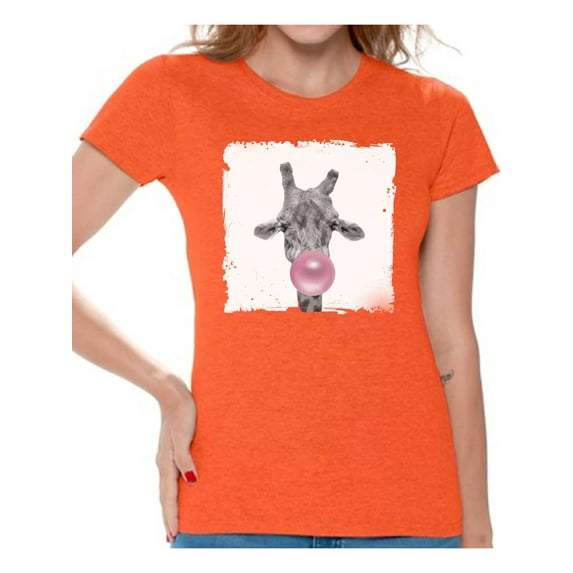Awkward Styles Giraffe T Shirt Cute Animal T Shirt Giraffe Shirt Women T Shirt Giraffe Blowing Gum T Shirt Animal Clothes T-Shirt for Woman Funny Animal Lovers Gifts for Her Giraffe Clothing
