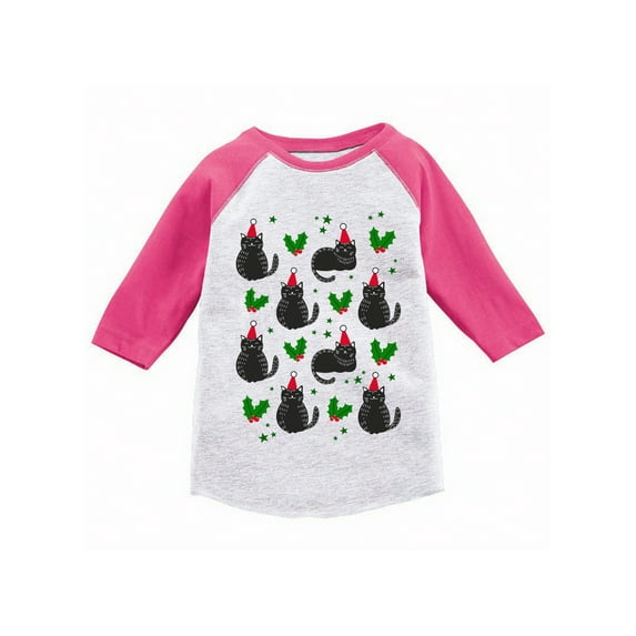 Awkward Styles Girls Boys Christmas T-Shirt Cat Xmas Pattern Toddler Raglan Shirt