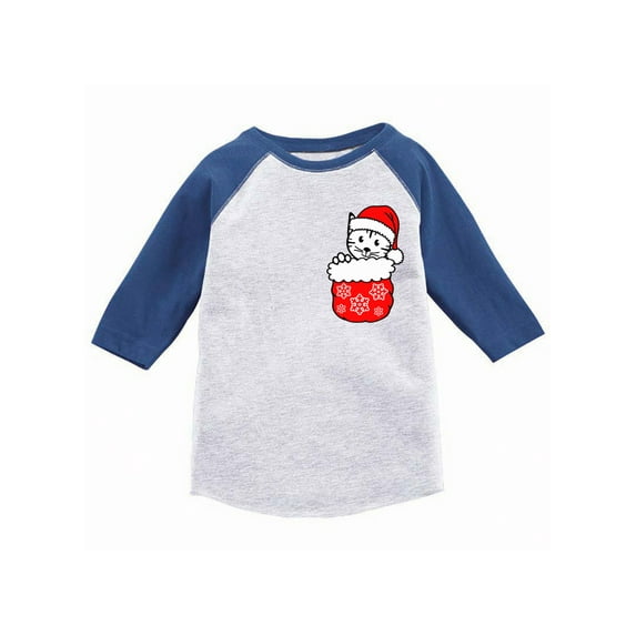 Awkward Styles Girls Boys Christmas T-Shirt Little Xmas Cat Toddler Raglan Shirt Pocket Print