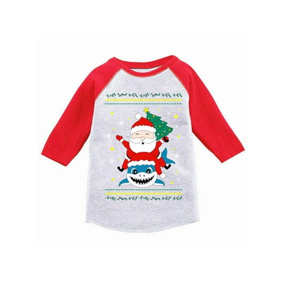 Awkward Styles Girls Boys Christmas T-Shirt Santa Xmas Shark Toddler Raglan Shirt