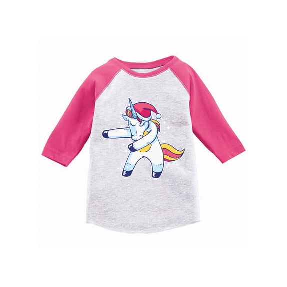 Awkward Styles Girls Boys Christmas T-Shirt Xmas Dancing Unicorn Raglan Shirt Kids