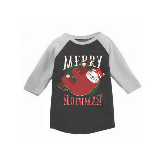 Awkward Styles Girls Boys Xmas T-Shirt Merry Slothmas Christmas Toddler Raglan Shirt