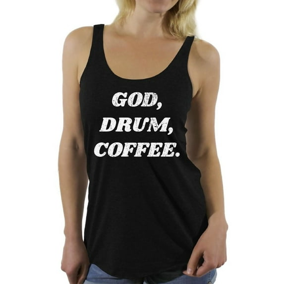 Awkward Styles God Drum Coffee Racerback Tank Top for Women Christian Clothes for Ladies Religious Womens Racerback Tank Top Drum Clothing God Tanks T Shirt for Her God Drum Coffee Ladies Shirt