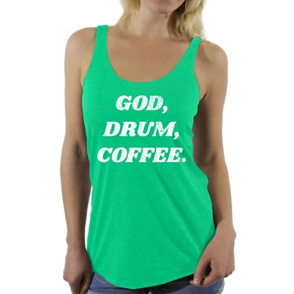 Awkward Styles God Drum Coffee Racerback Tank Top for Women Christian Clothes for Ladies Religious Womens Racerback Tank Top Drum Clothing God Tanks T Shirt for Her God Drum Coffee Ladies Shirt