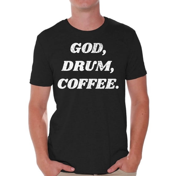 Awkward Styles God Drum Coffee T Shirt for Men Christian Mens Shirts Christian Clothes for Men Religious Shirt Christian Birthday Gifts Jesus Shirts Coffee Clothing God Drum Coffee Mens Shirt