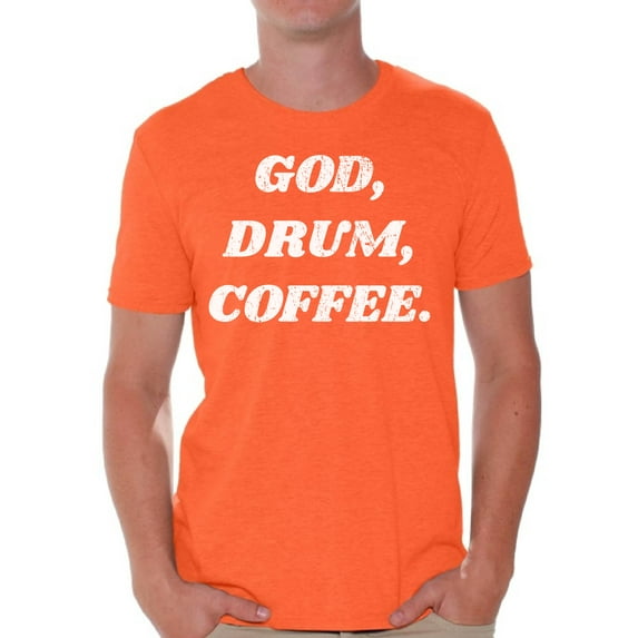 Awkward Styles God Drum Coffee T Shirt for Men Christian Mens Shirts Christian Clothes for Men Religious Shirt Christian Birthday Gifts Jesus Shirts Coffee Clothing God Drum Coffee Mens Shirt