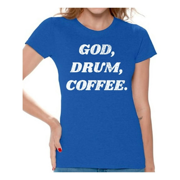 Awkward Styles God Drum Coffee T Shirt for Women Christian Clothes for Ladies Religious Womens T-Shirt Christian Gifts Jesus Shirts Jesus Clothing Drum T Shirt for Her God Drum Coffee Ladies Shirt