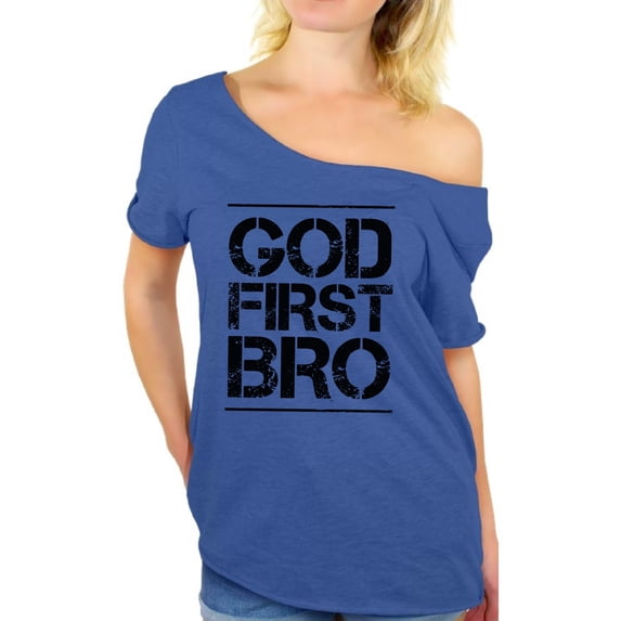 Awkward Styles God First Bro Off The Shoulder Shirt for Women Christian Gifts for Wife Jesus Ladies Off Shoulder Shirt Jesus Clothing for Women God First Bro Shirt for Her Christian Women Clothes