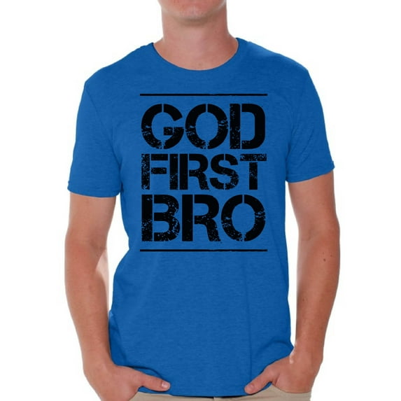 Awkward Styles God First Bro T-Shirt for Men Christian Mens Shirts Christian Clothes for Men Jesus Christ is the Lord Christian Birthday Gifts Jesus Shirts Jesus Clothing God First Bro Mens Shirt