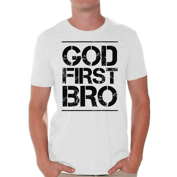 Awkward Styles God First Bro T-Shirt for Men Christian Mens Shirts Christian Clothes for Men Jesus Christ is the Lord Christian Birthday Gifts Jesus Shirts Jesus Clothing God First Bro Mens Shirt