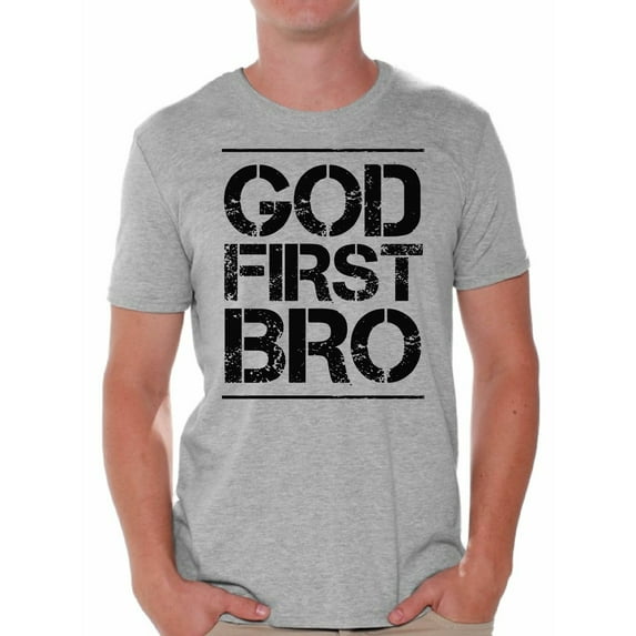 Awkward Styles God First Bro T-Shirt for Men Christian Mens Shirts Christian Clothes for Men Jesus Christ is the Lord Christian Birthday Gifts Jesus Shirts Jesus Clothing God First Bro Mens Shirt