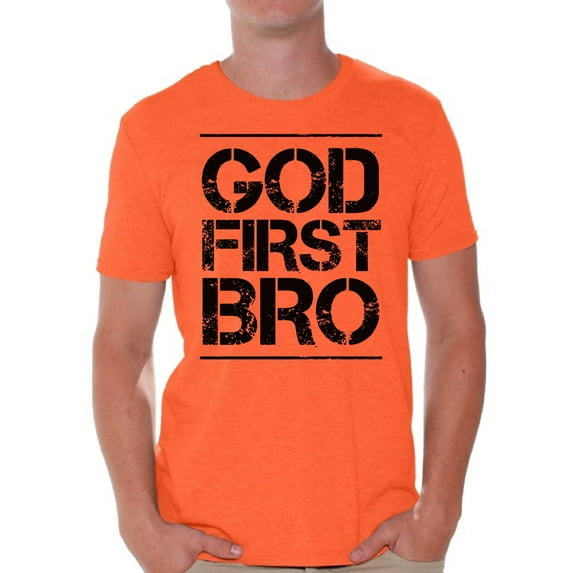 Awkward Styles God First Bro T-Shirt for Men Christian Mens Shirts Christian Clothes for Men Jesus Christ is the Lord Christian Birthday Gifts Jesus Shirts Jesus Clothing God First Bro Mens Shirt