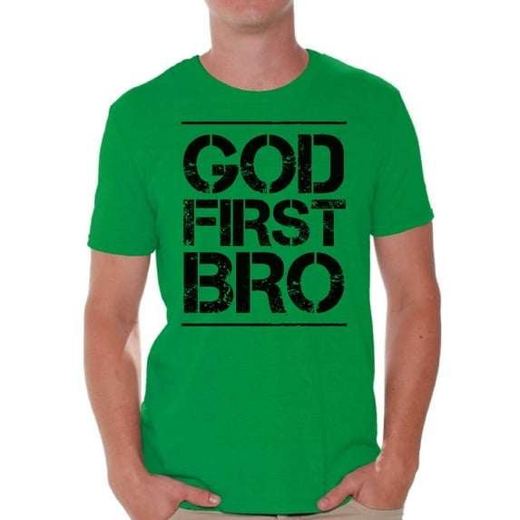Awkward Styles God First Bro T-Shirt for Men Christian Mens Shirts Christian Clothes for Men Jesus Christ is the Lord Christian Birthday Gifts Jesus Shirts Jesus Clothing God First Bro Mens Shirt