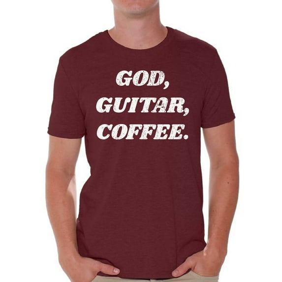 Awkward Styles God Guitar Coffee T Shirt for Men Christian Mens Shirts Christian Clothes for Men Religious Shirt Christian Birthday Gifts Jesus Shirts Coffee Clothing God Guitar Coffee Mens Shirt