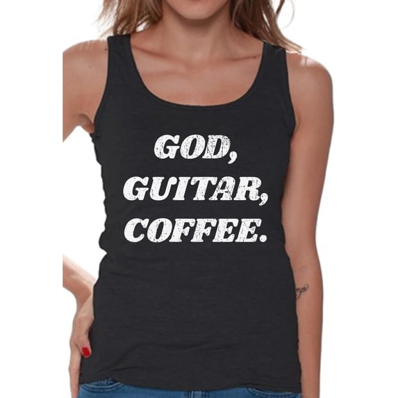 Awkward Styles God Guitar Coffee Tank Top for Women Christian Clothes Religious Womens T-Shirt Christian Gifts God Tank Top Guitar Clothing Jesus T Shirt for Her God Guitar Coffee Ladies Shirt