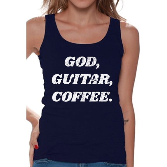 Awkward Styles God Guitar Coffee Tank Top for Women Christian Clothes Religious Womens T-Shirt Christian Gifts God Tank Top Guitar Clothing Jesus T Shirt for Her God Guitar Coffee Ladies Shirt
