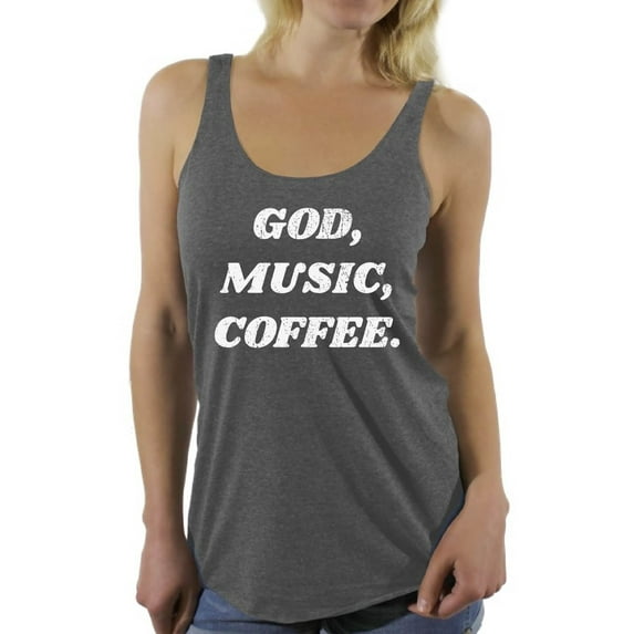 Awkward Styles God Music Coffee Racerback Tank Top for Women Christian Clothes for Ladies Religious Womens Racerback Tank Top Music Clothing God Tanks T Shirt for Her God Music Coffee Ladies Shirt