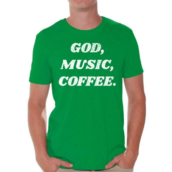 Awkward Styles God Music Coffee T Shirt for Men Christian Mens Shirts Christian Clothes for Men Religious Shirt Christian Birthday Gifts Jesus Shirts Coffee Clothing God Music Coffee Mens Shirt