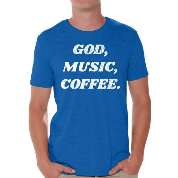 Awkward Styles God Music Coffee T Shirt for Men Christian Mens Shirts Christian Clothes for Men Religious Shirt Christian Birthday Gifts Jesus Shirts Coffee Clothing God Music Coffee Mens Shirt
