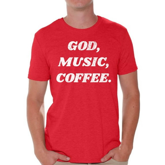 Awkward Styles God Music Coffee T Shirt for Men Christian Mens Shirts Christian Clothes for Men Religious Shirt Christian Birthday Gifts Jesus Shirts Coffee Clothing God Music Coffee Mens Shirt